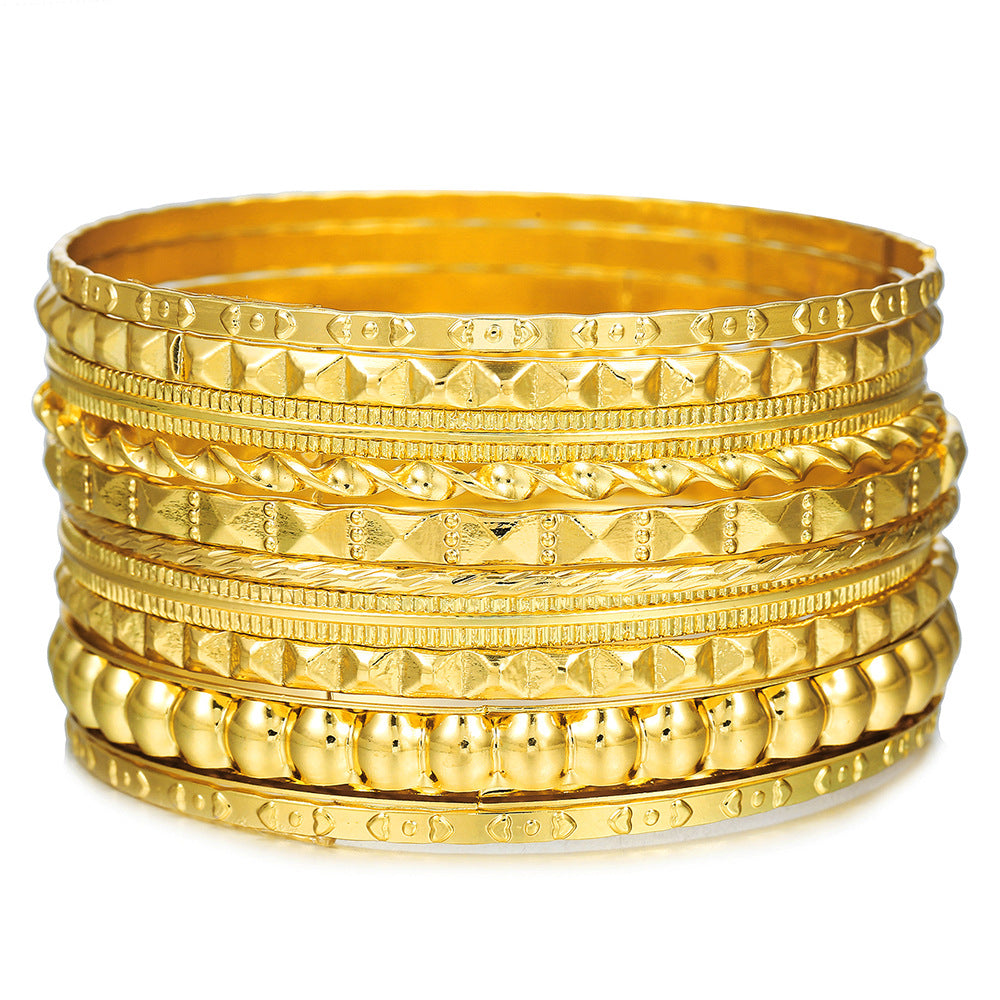Bohemian Vintage Geometric Heart Round Plated Iron Bracelet Set