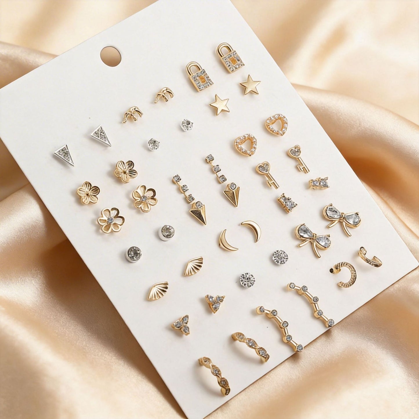 Heart Butterfly Star Alloy Earring Set with Rhinestone and Pearl Inlay for Women