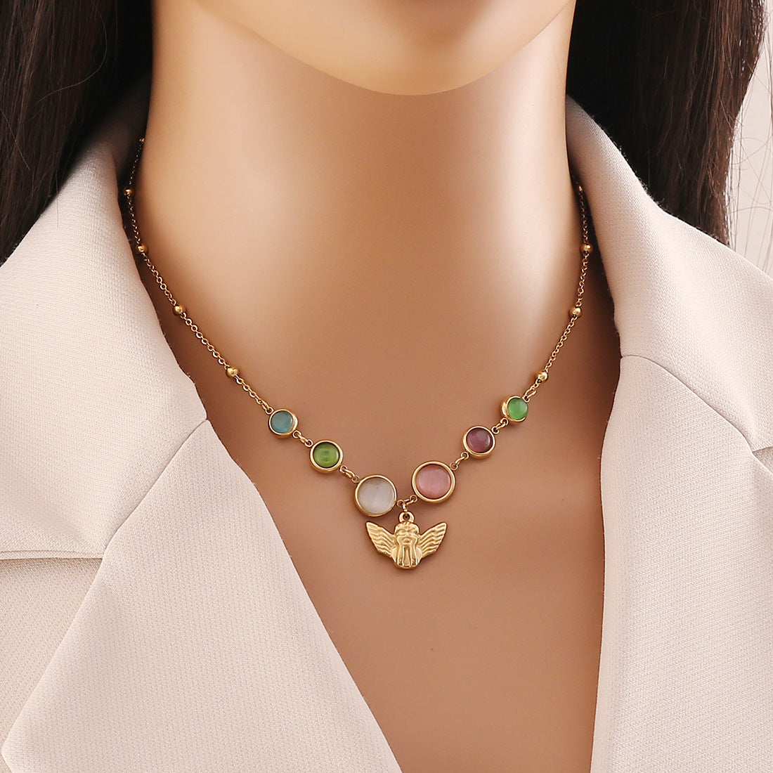 Collana Vintage da Donna in Acciaio Inossidabile a Forma di Fiocco con Finitura Placcata