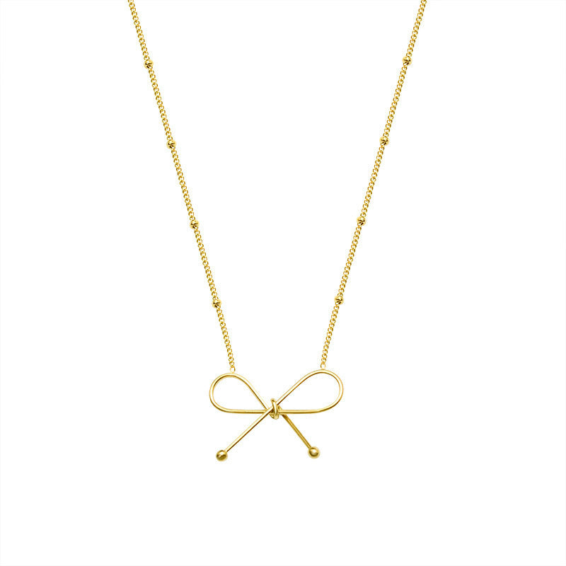 Parure Collana e Bracciale da Donna con Fiocco in Acciaio al Titanio Placcato Oro 18K