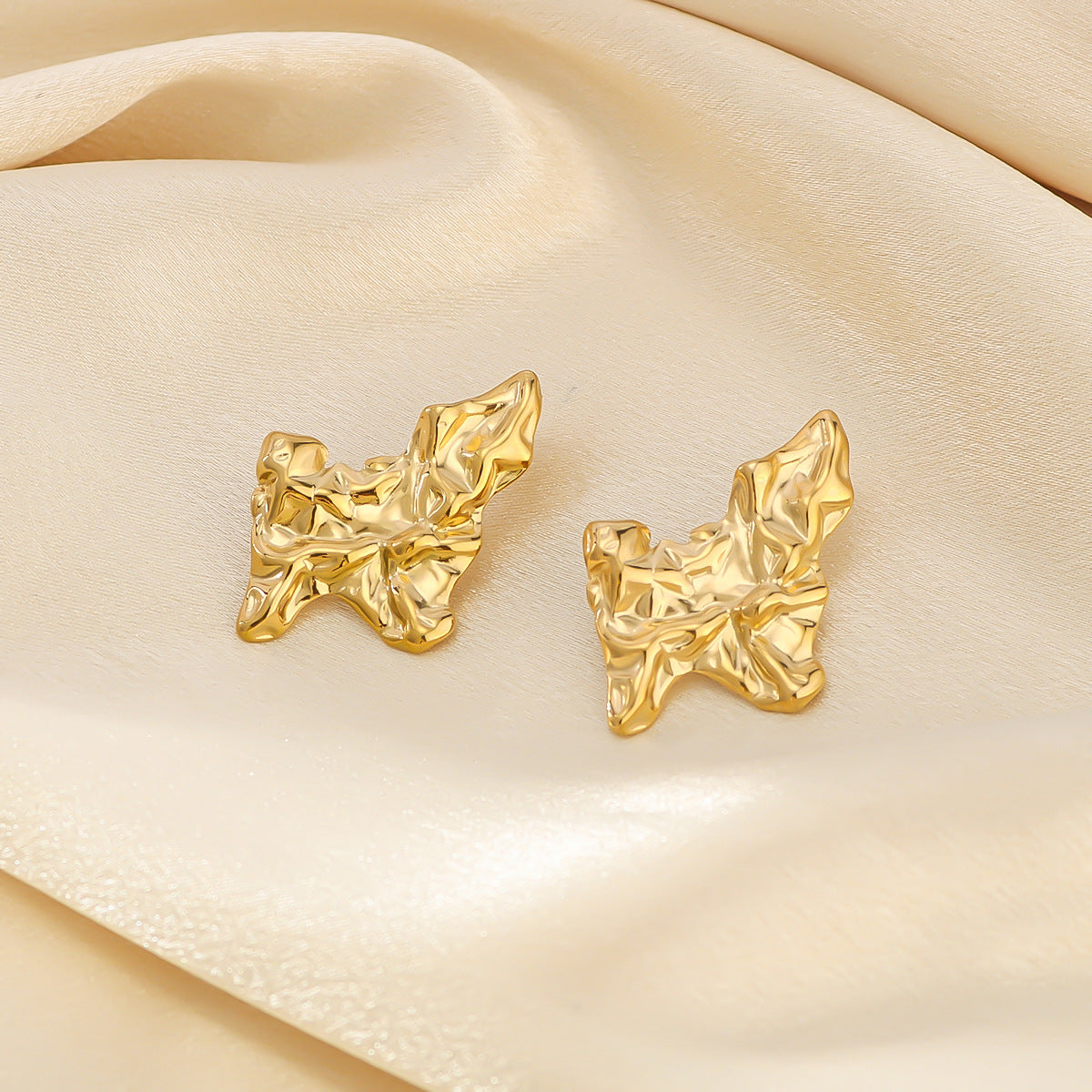 Vintage Asymmetrical Butterfly Leaf Earrings in Stainless Steel with 18K Vacuum Plating for Women