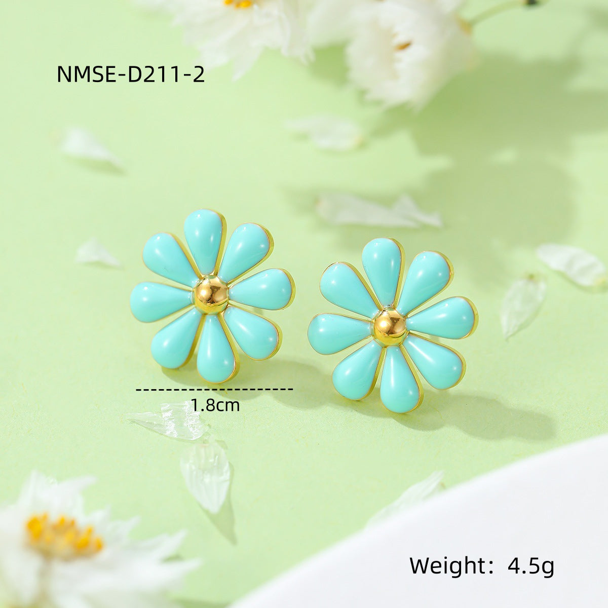 Pendientes Frescos Esmaltados de Margarita Dulce de Acero Titanio para Mujer con Acabado Chapado