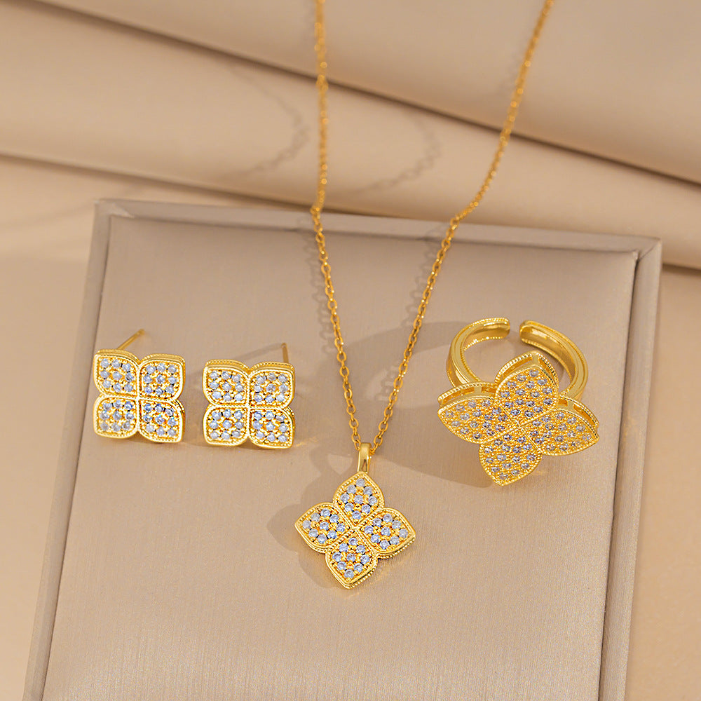 Set di collane da donna minimaliste geometriche in acciaio al titanio con catena a serpente e zirconi micro-pavé
