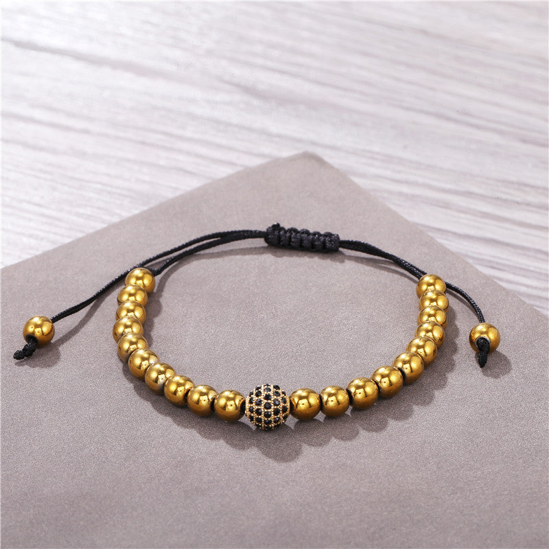 Geometric Crown Tiger's Eye and Cubic Zirconia Brass Bracelet Set