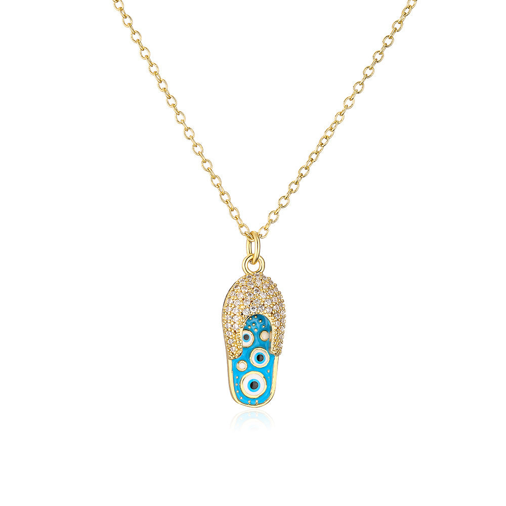 Fashionable Geometric Resin-Epoxy Eye Pendant Necklace in Copper with 18K Gold Plating