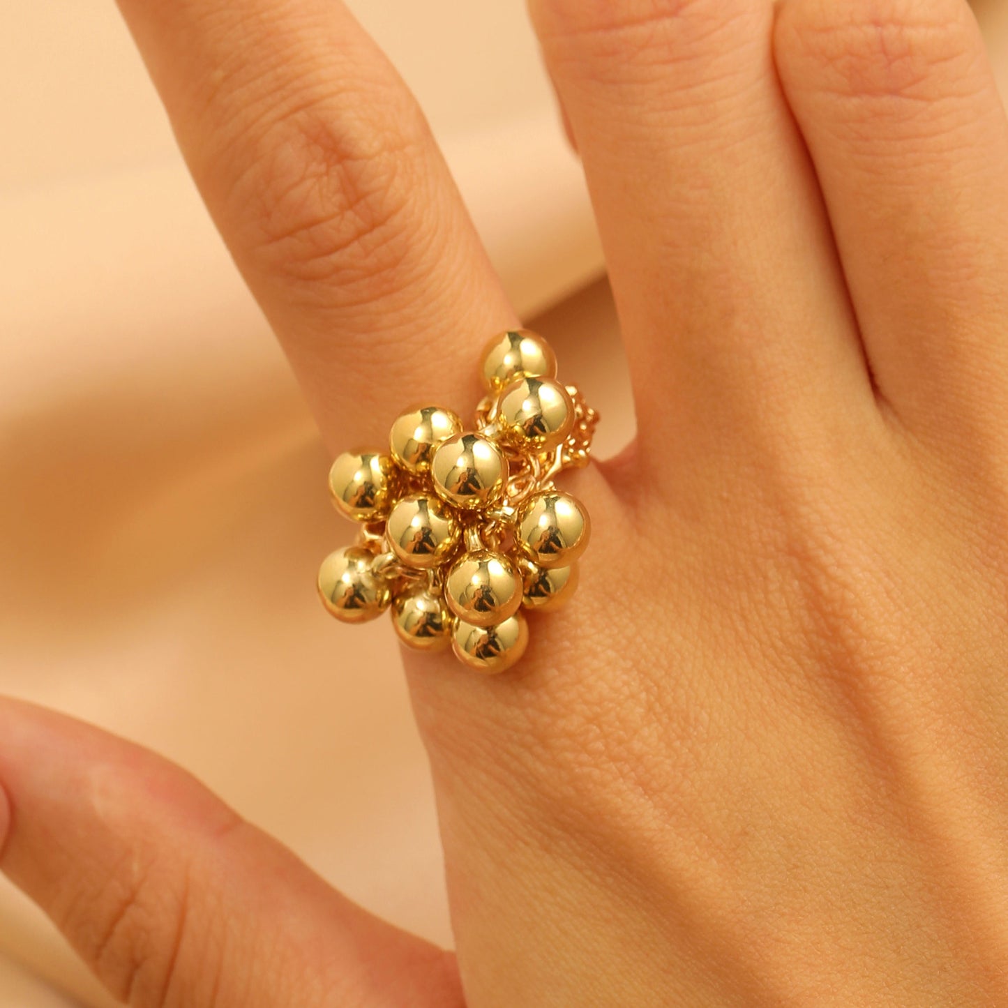 Anello Aperto da Donna a Goccia d'Olio Placcato in Lega con Motivo Floreale Geometrico Esagerato