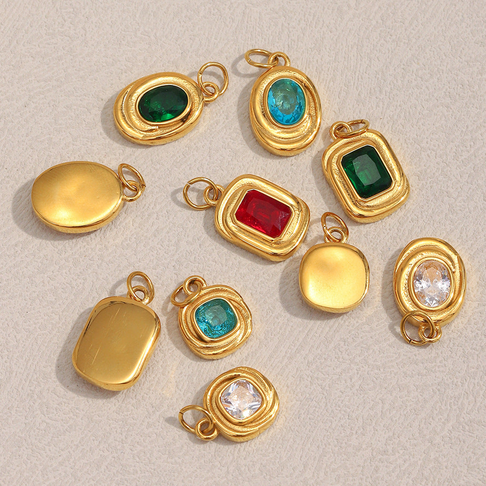 Ciondolo Charm a Barra Minimalista con Zirconi Cubici Quadrati Ovali in Acciaio Inossidabile Placcato Oro 18K