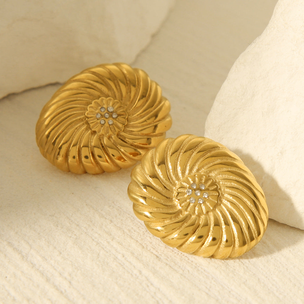 Fashion Geometric Threaded Rhinestone Earrings 18K Gold Plated Stainless Steel Women Jewelry
