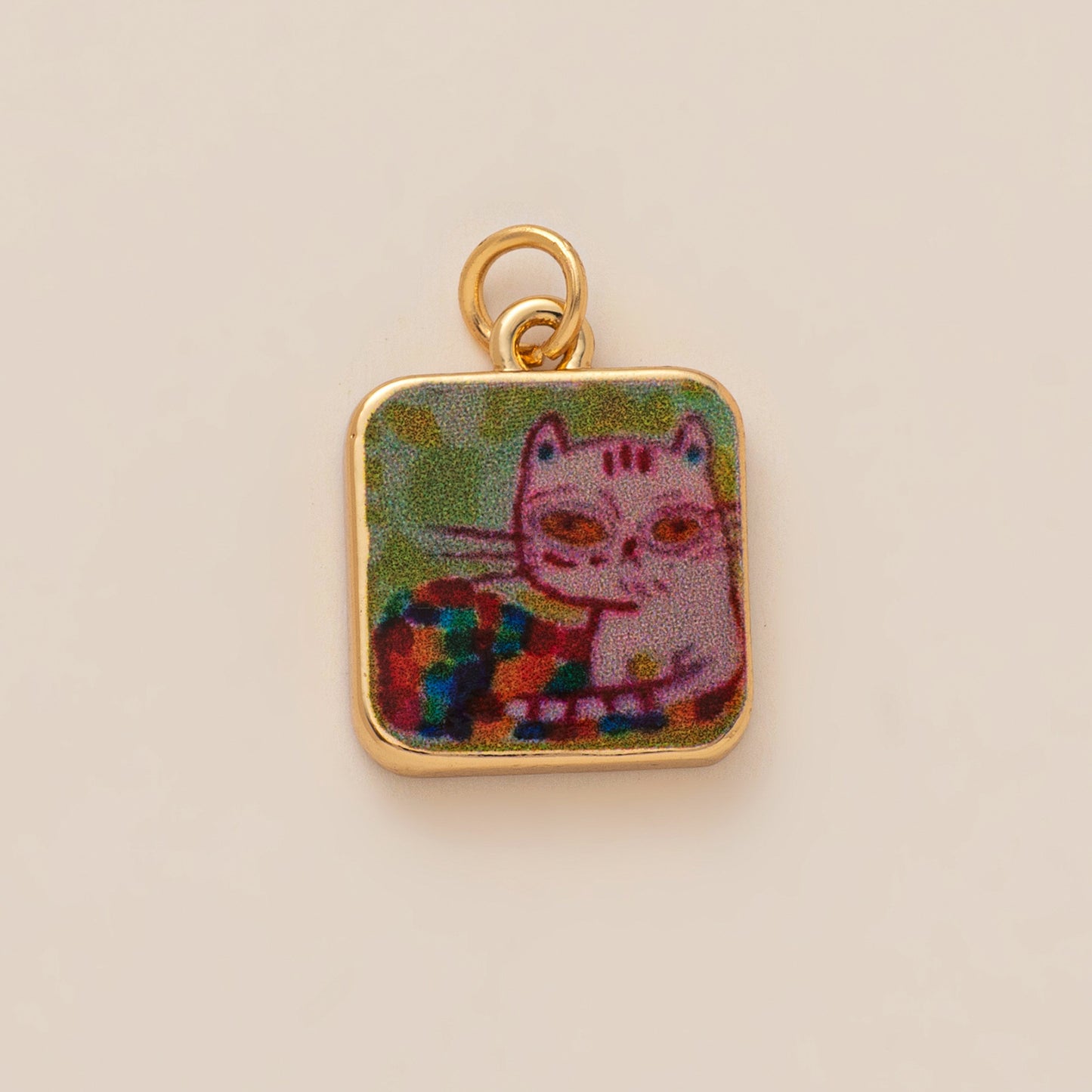Vintage Plated Brass Cat Animal Charm Bar Pendant Unisex DIY Jewelry Accessory