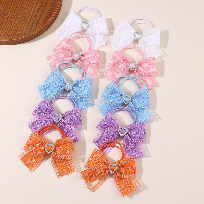 Natural Style Bow-Shaped Hair Clip for Girls with Ruffled and Mesh Details Made of Polyester Duckbill Clip