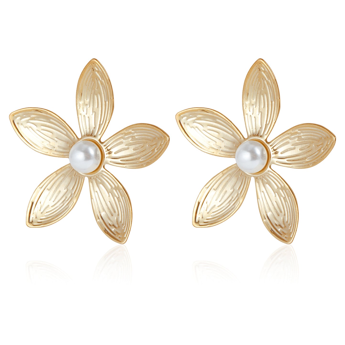 Pendientes de Metal con Diseño Floral Vintage para Mujer con Detalles tipo Perla y Acabado Galvanizado