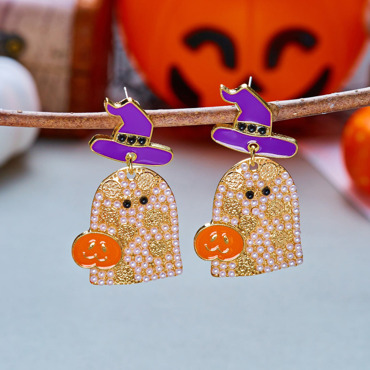 Gothic Cartoon Ghost Alloy Earrings with Inlaid Pearl for Women