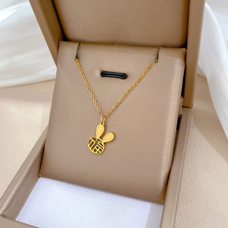 Collar colgante de conejo minimalista de acero de titanio chapado en oro para mujeres y hombres, joyería con cadena de medallón de diseño geométrico
