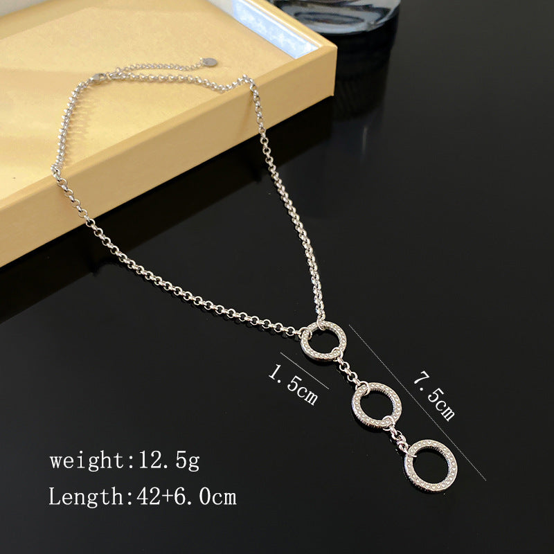 Elegant Gold Plated Titanium Steel Round Geometric Micro-set Cubic Zirconia Thick Chain Necklace