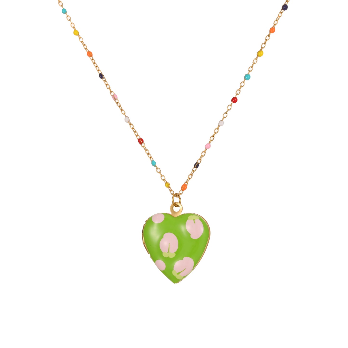 Cute Dopamine-Inspired Heart and Fruit Pendant Necklace in Stainless Steel with Gold Plating, Fashionable Minimalist Jewelry for Women