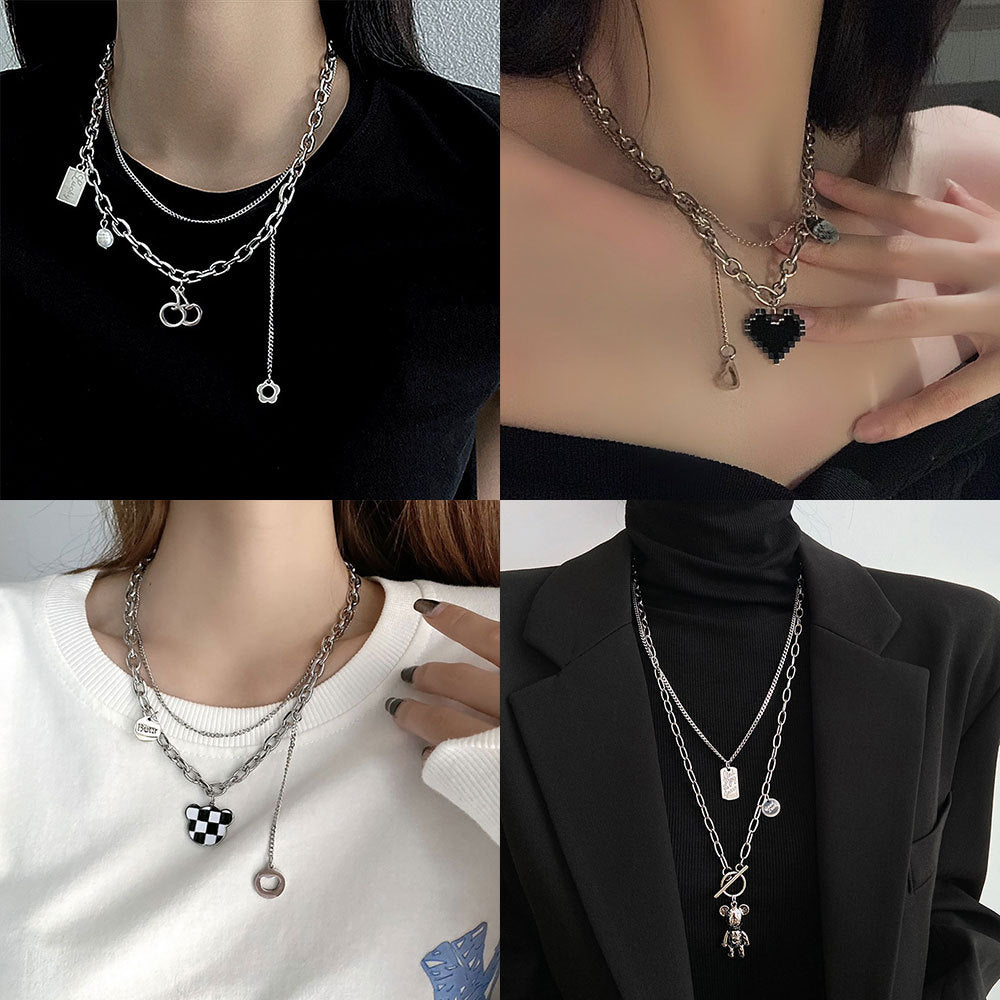 Collar Minimalista de Doble Capa con Cadena de Serpiente, Geométrico, de Acero de Titanio, Bañado, Unisex