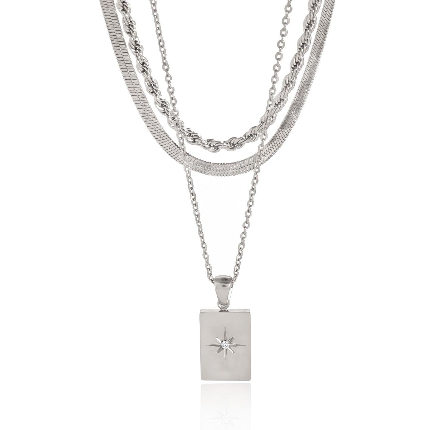 Multi-Layer Stainless Steel Star Geometric Pendant Necklace PVD Plated Casual Jewelry for Women