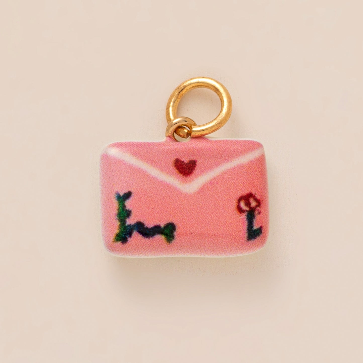 Sweet Floral Heart Brass Plated Drip Oil Charm Bar