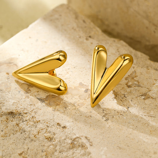 Minimalist Heart-Shaped Titanium Steel Earrings with Plated Finish for Women, Lightweight Luxury-Style Studs