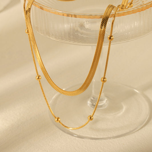 Minimalist Geometric Stainless Steel Double Layer Necklace for Women with Plated Finish and Snake Chain