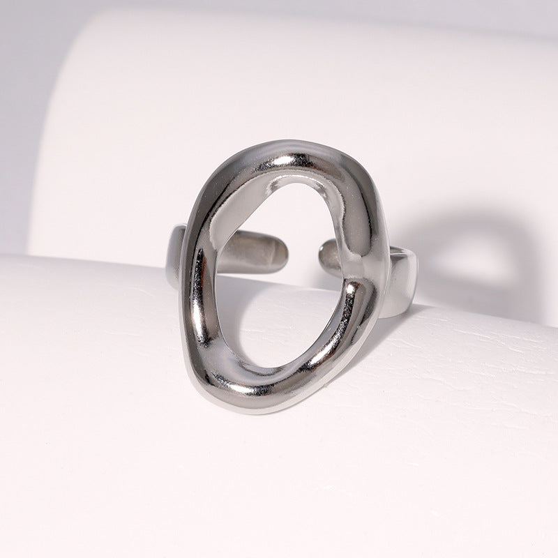 Minimalist Geometric Oval Stainless Steel Ring for Women with 18K Gold Plating