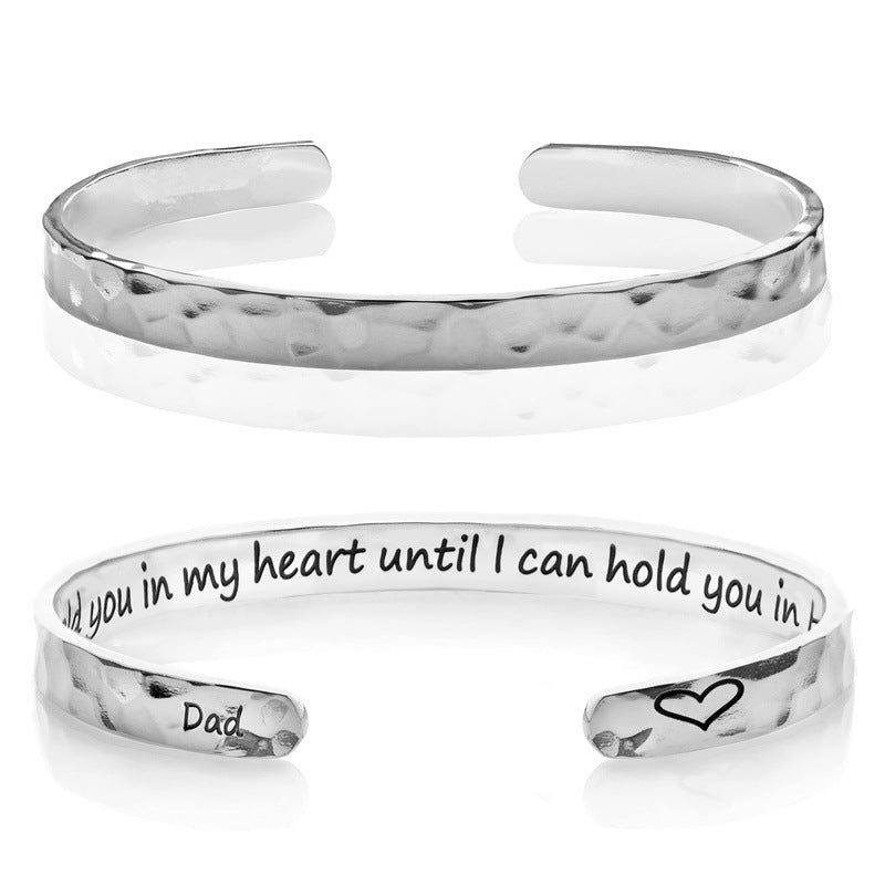 Minimalist Stainless Steel Engraved Open Moon Surface Textured Hammered Bracelet
