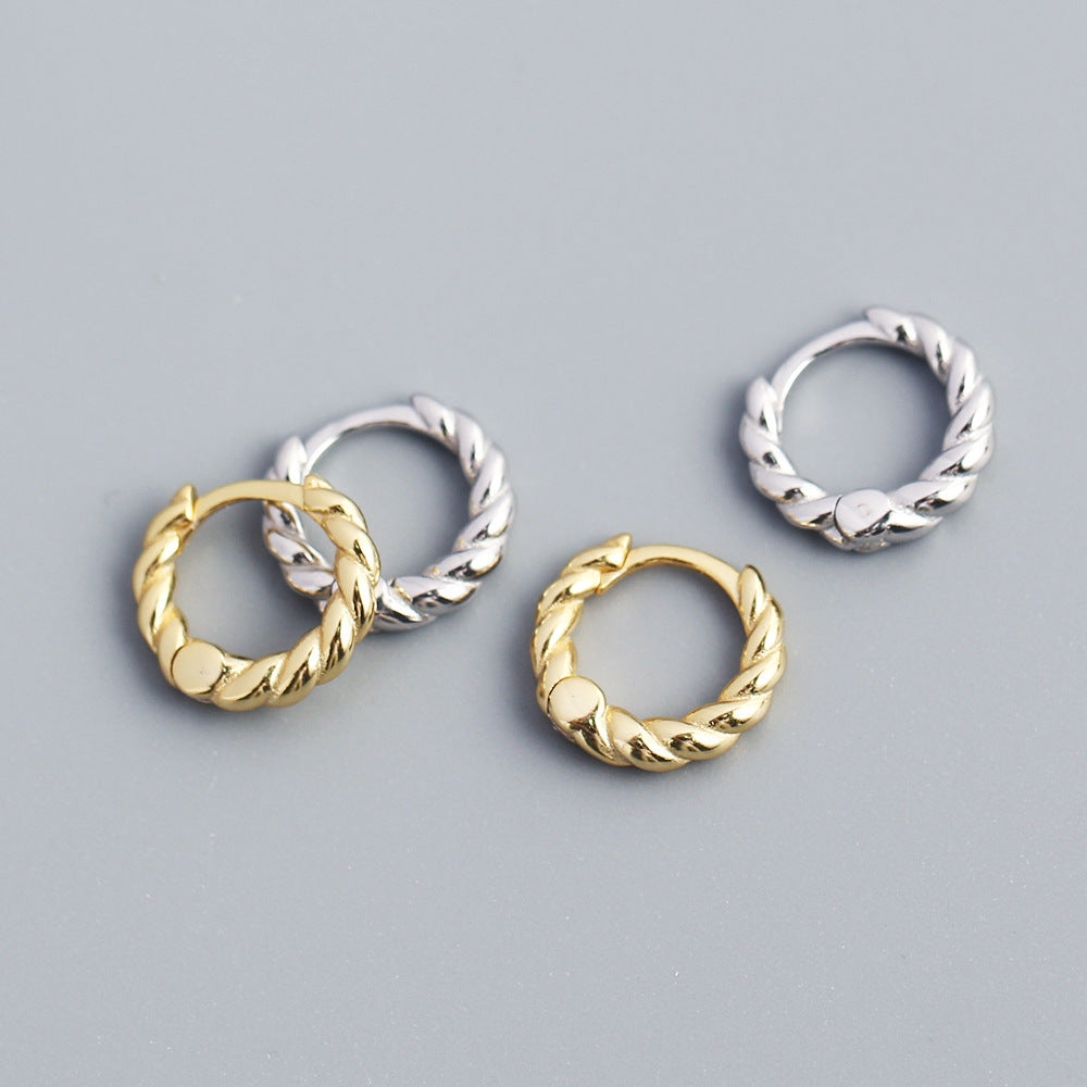 Minimalist 925 Sterling Silver Polished Rope Hoop Earrings for Women
