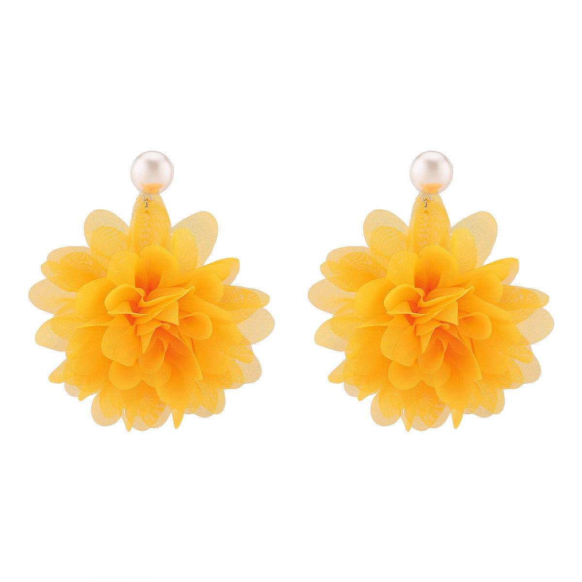 Pendientes colgantes de gasa floral dulce y perlas de imitación para mujer con diseño artesanal