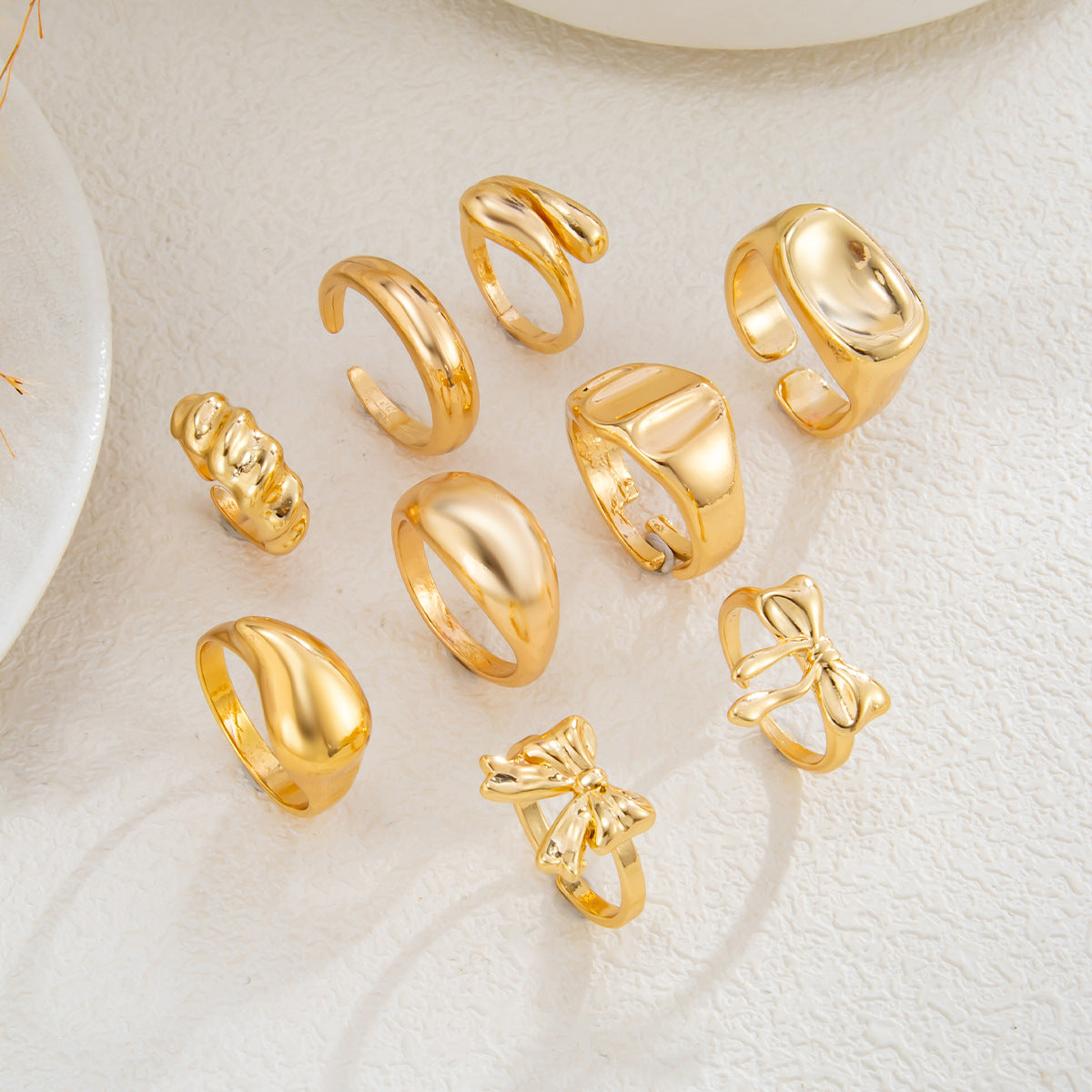 Geometric Plated Zinc Alloy Ring Set for Women