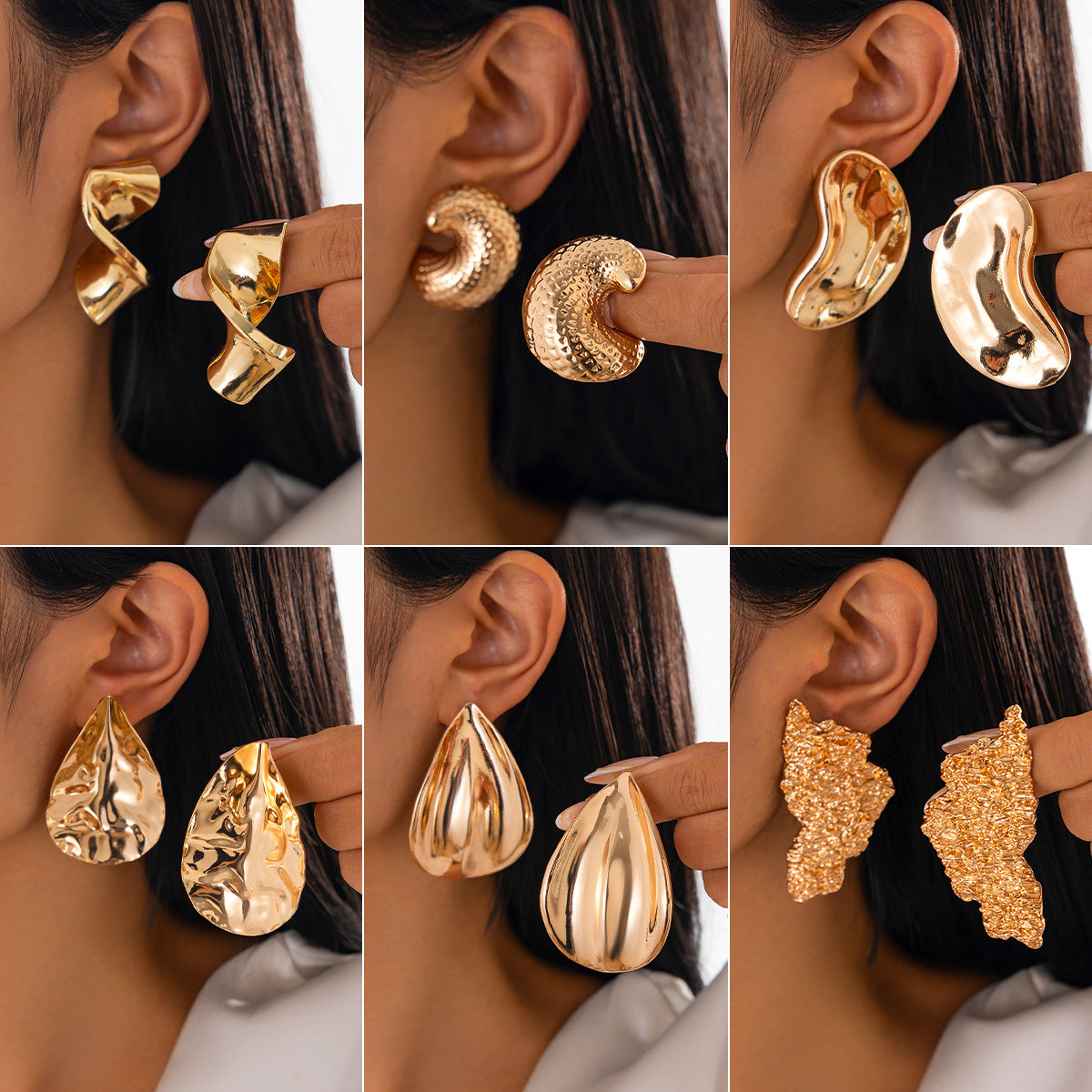 Pendientes Minimalistas Irregulares Geométricos Retorcidos con Forma de Gota de Aleación para Mujer con Acabado Galvanizado