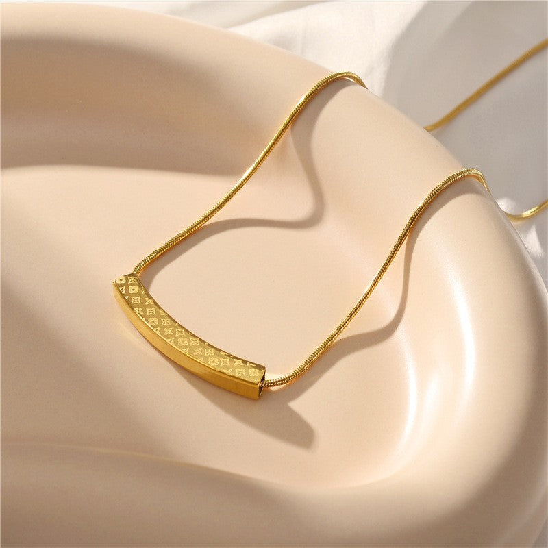 Minimalist Smile Pendant Necklace for Women in Titanium Steel with Plated Finish on Snake Chain Geometric Pattern
