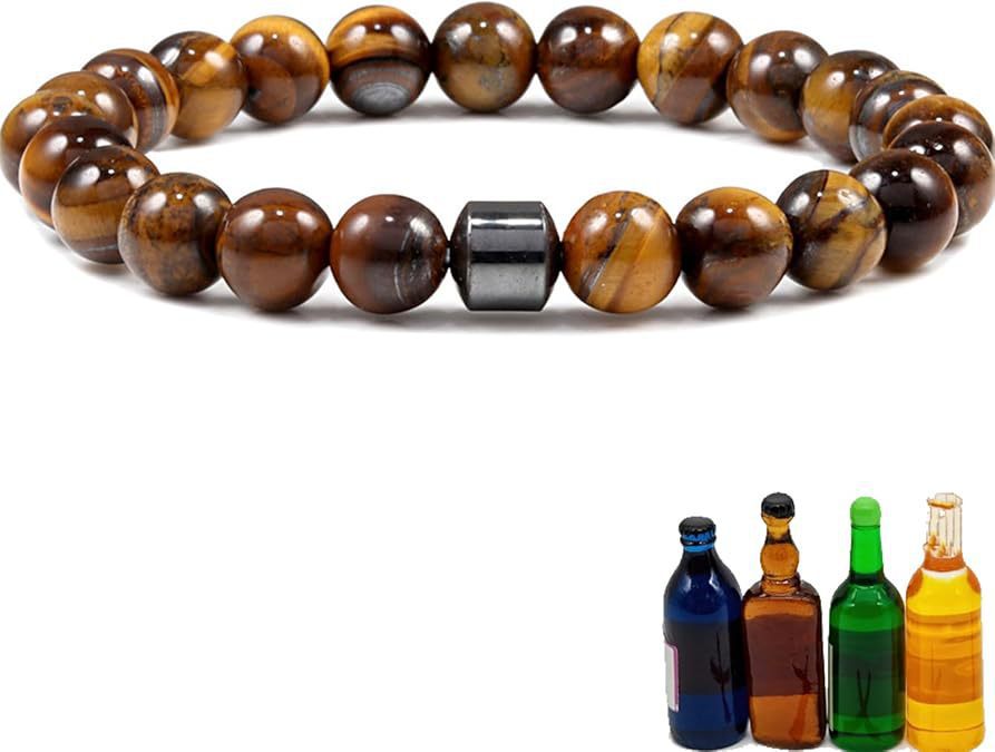 Unisex Magnetic White Pine Black Matte Tiger Eye Agate Beaded Bracelet Geometric Round Gemstone Jewelry