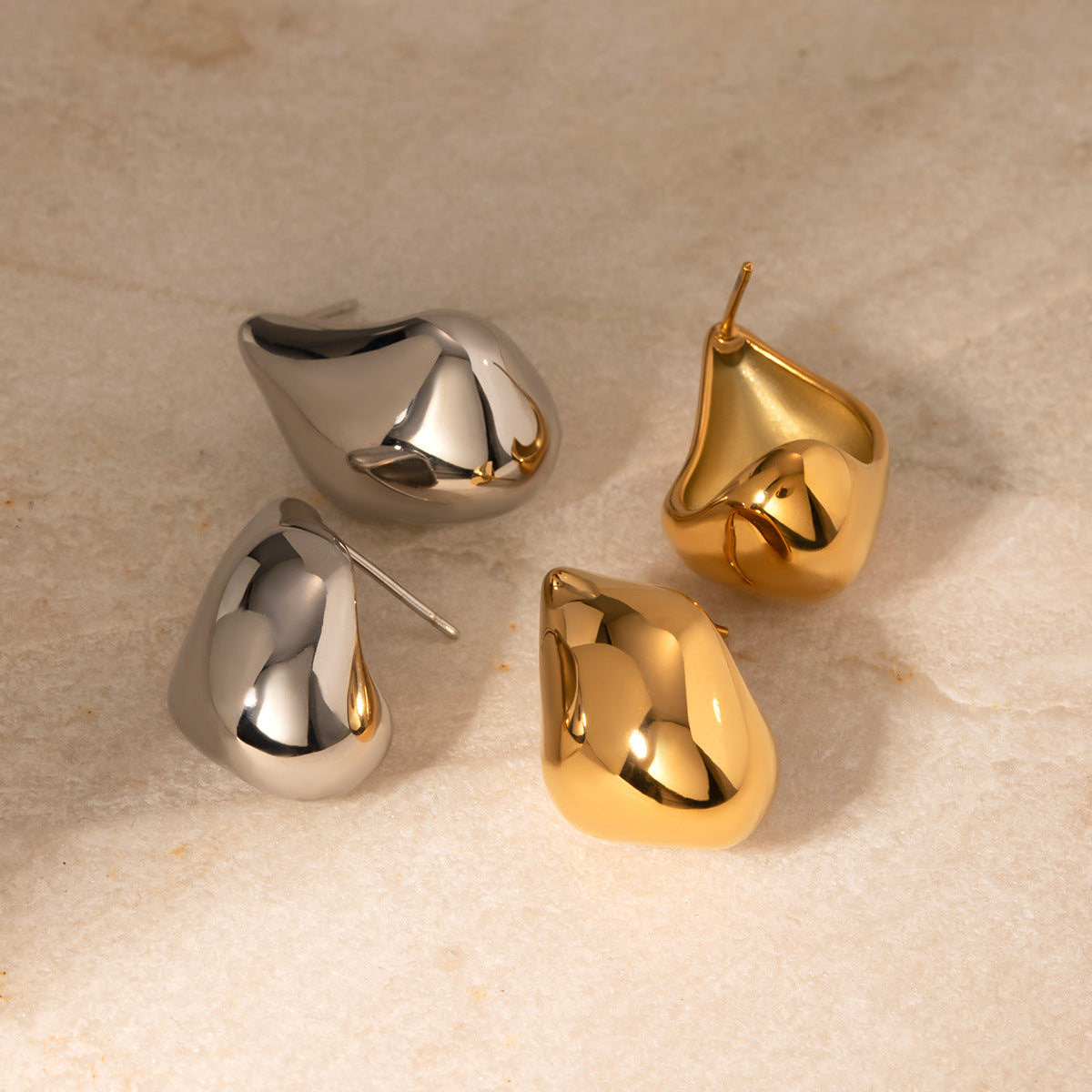 Orecchini Minimalisti a Goccia in Acciaio Inossidabile con Placcatura in Oro 18K, Gioielli per Orecchie Leggeri e di Lusso da Donna