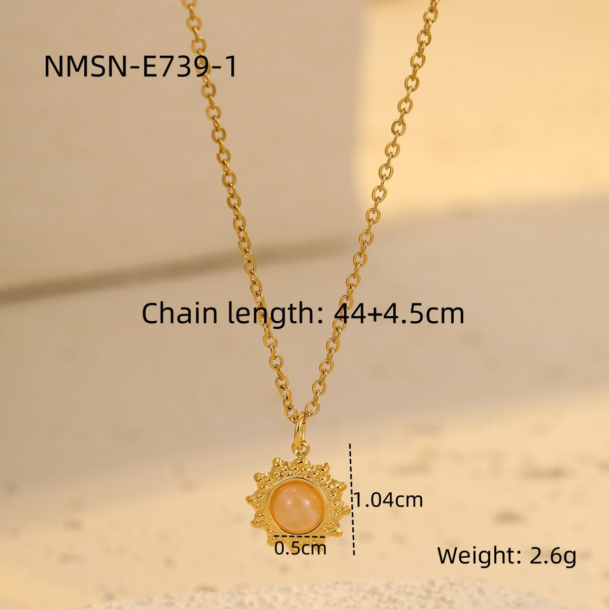 Collana alla Moda da Donna con Ciondolo a Girasole in Pietra Naturale, Acciaio Inossidabile con Finitura Placcata