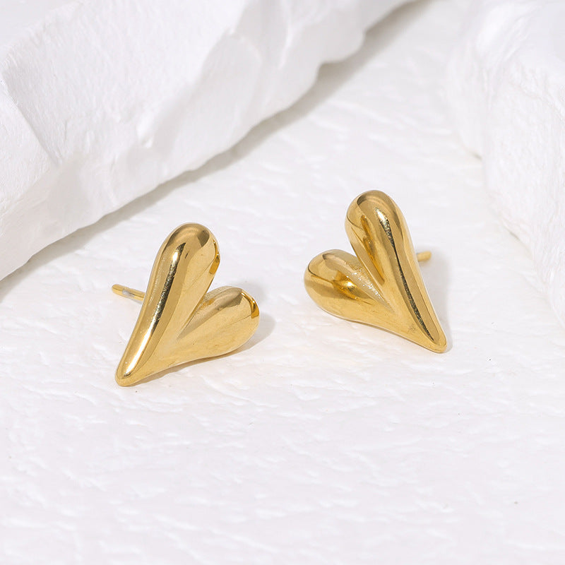 Pendientes Minimalistas de Acero de Titanio con Forma de Corazón Bañados en Oro de 18K para Mujer, Pendientes Elegantes de Moda