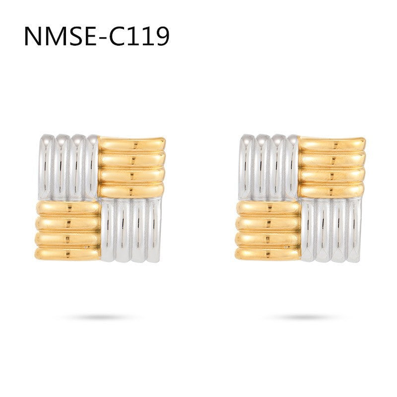 Pendientes de acero inoxidable cuadrados geométricos minimalistas para mujer con acabado chapado, conjunto de joyas elegantes de inspiración vintage