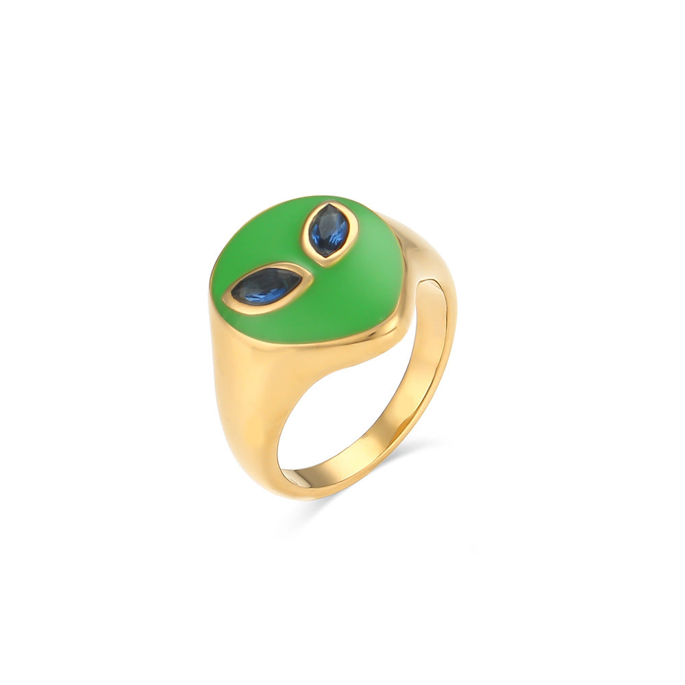 Anello Minimalista Geometrico Aliena da Donna in Acciaio Inossidabile con Placcatura Oro 18K e Finitura Smaltata