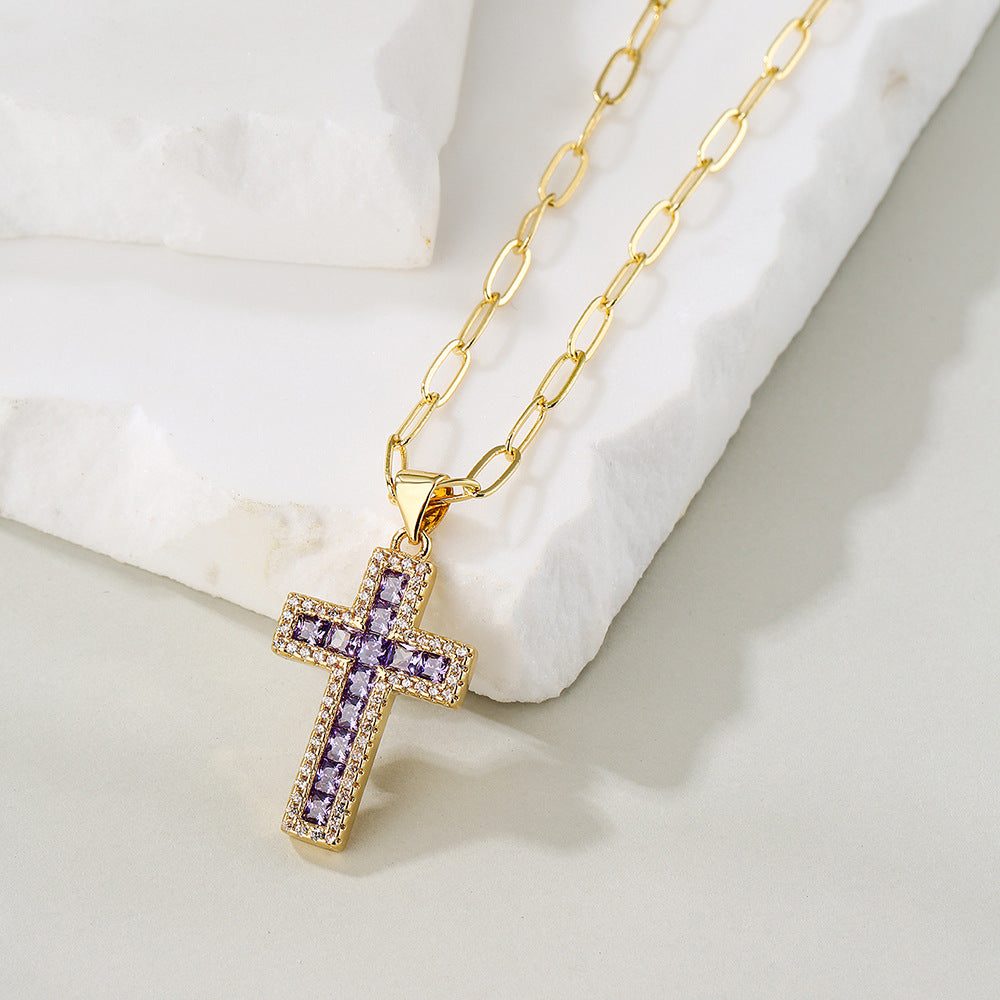 Minimalist Geometric Pendant Necklace for Women with Copper Base Plated in 18K Gold and Zircon Inlay