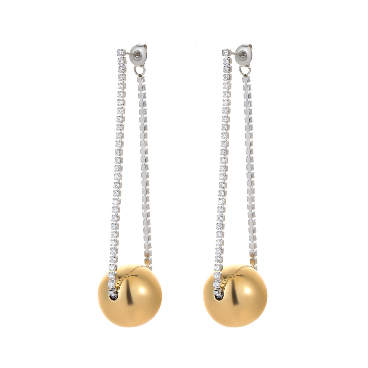 Minimalist Geometric Stainless Steel Rhinestone-Embellished Chain Earrings for Women