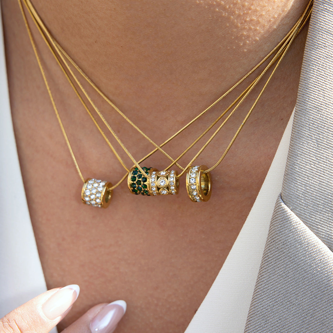 Collana di lusso minimalista con cerchio geometrico e strass placcata oro 18K in acciaio al titanio, gioielli da donna