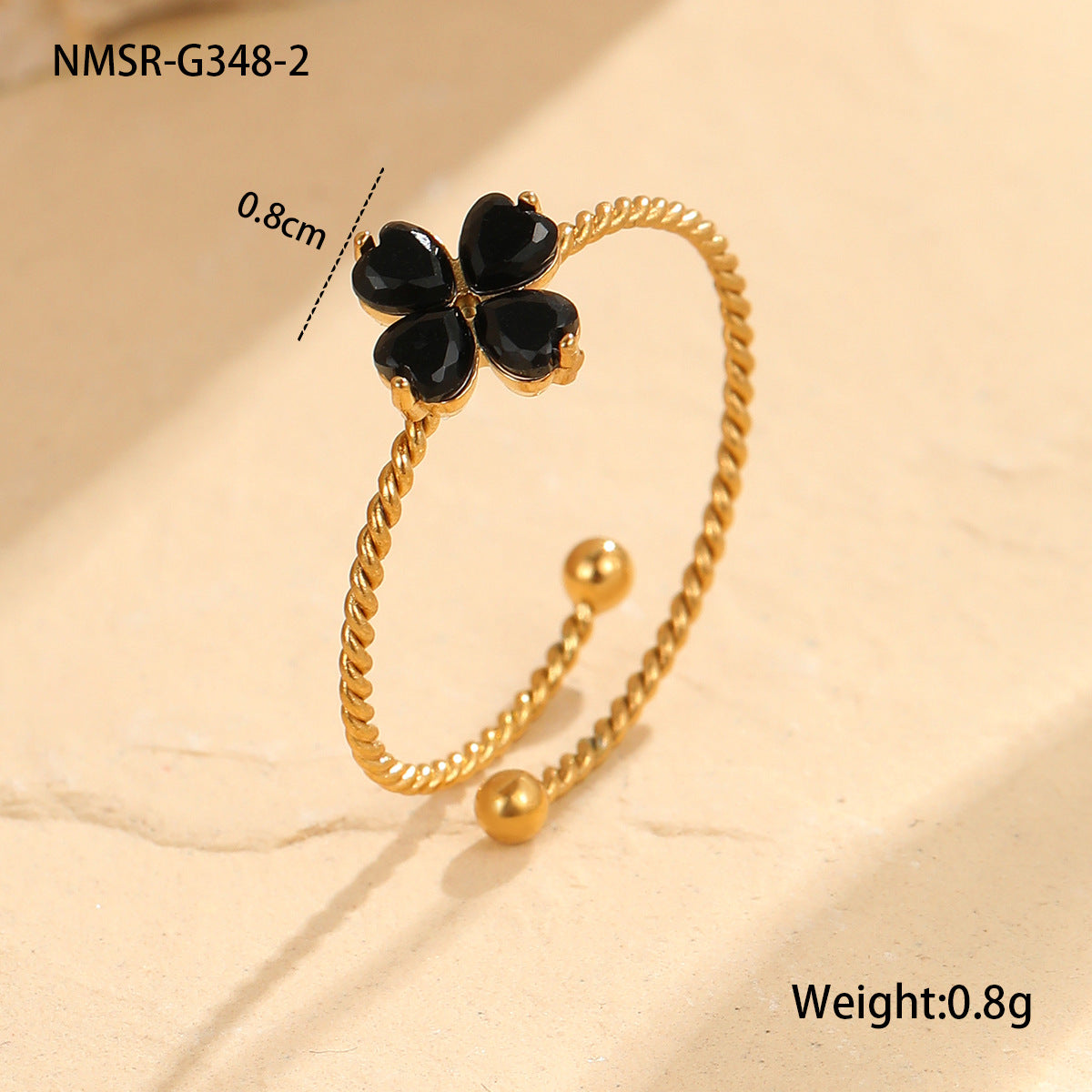 Anillo minimalista de acero inoxidable con forma de trébol de cuatro hojas y acabado galvanizado para mujer