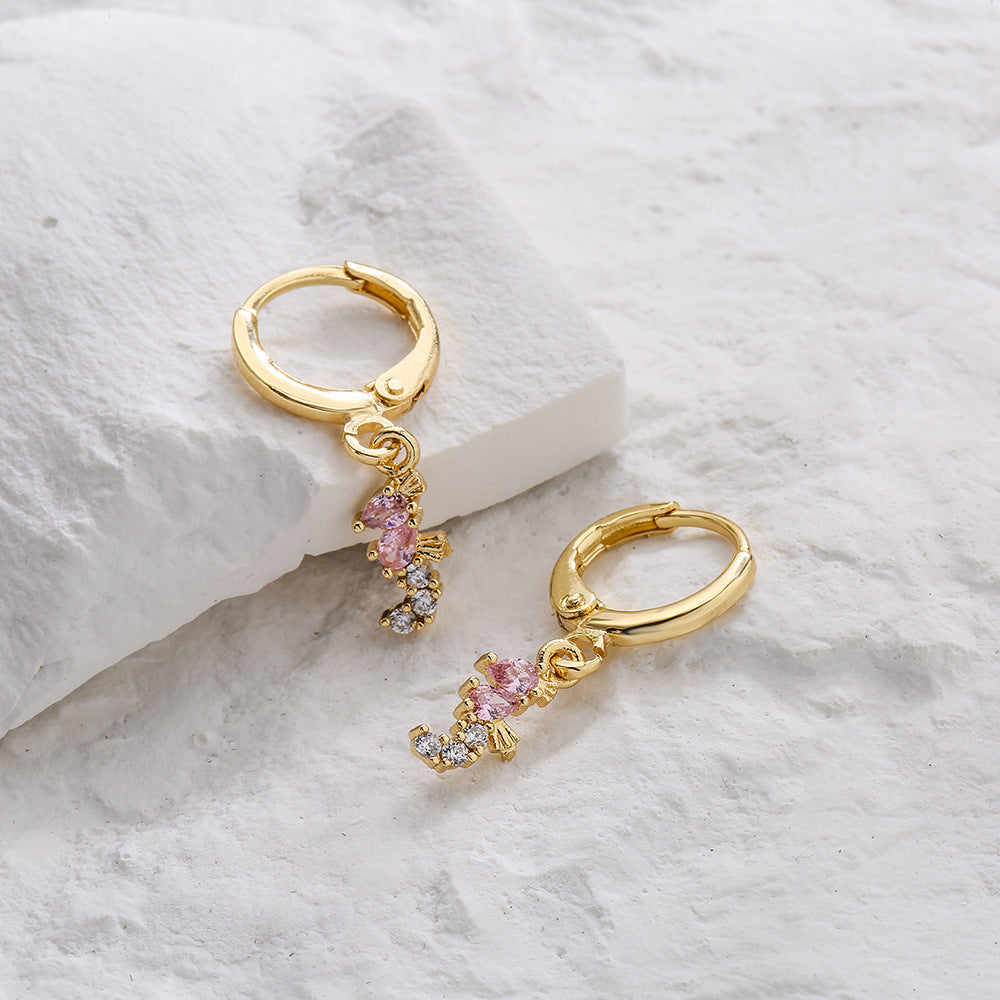 Creative Ocean Animal Inspired Geometric Earrings for Women in Brass with Real Gold Plating and Cubic Zirconia