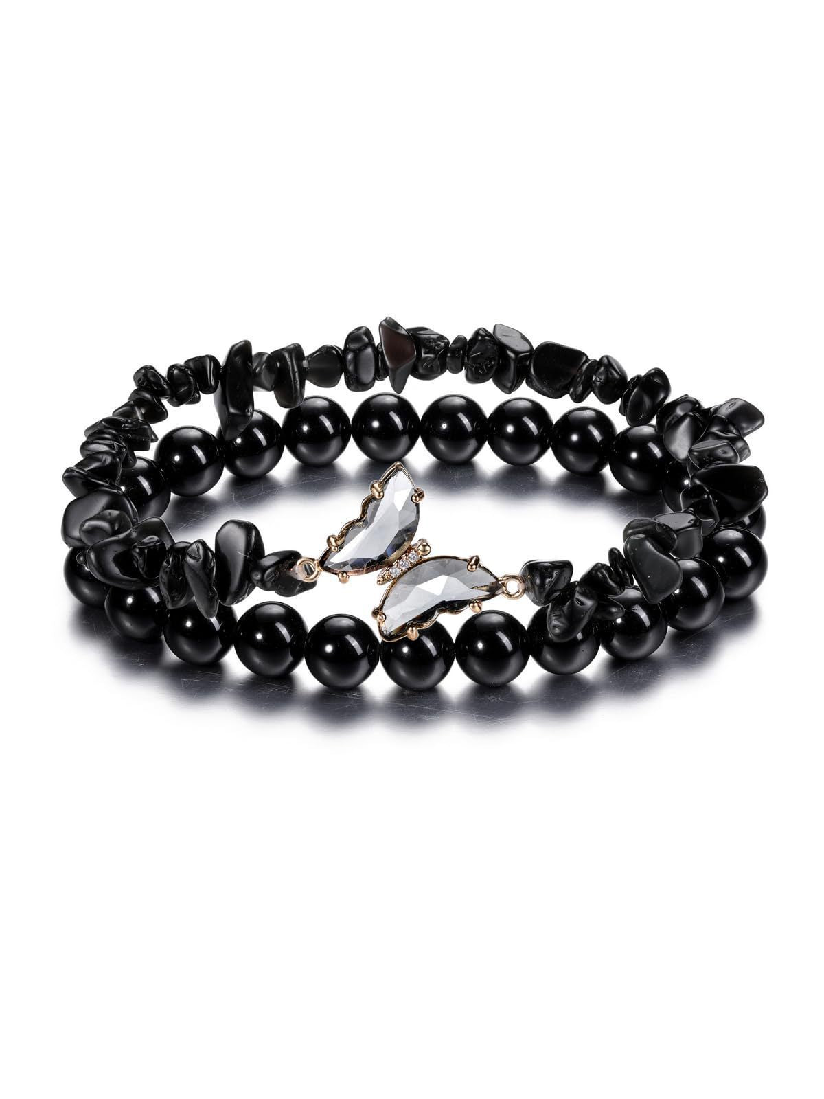 Minimalist Natural Crystal Butterfly Bracelet Set for Women