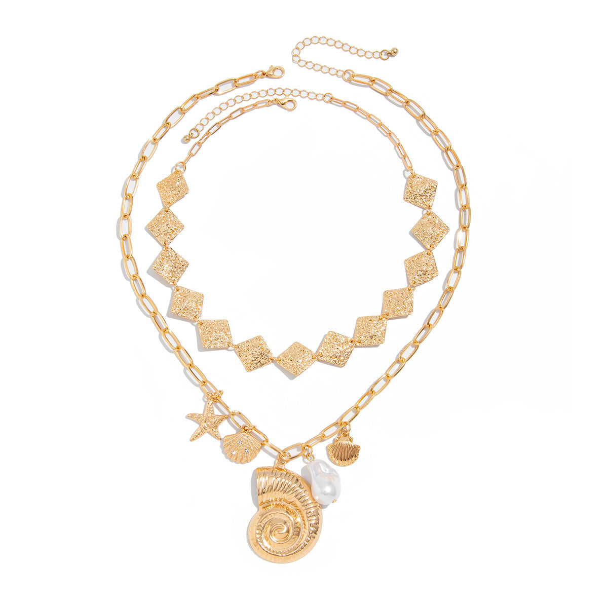 Collana con Pendente Stratificato Geometrico Dolce e Grintoso con Charms a Stella Marina e Conchiglia in Lega con Galvanizzazione per Donna