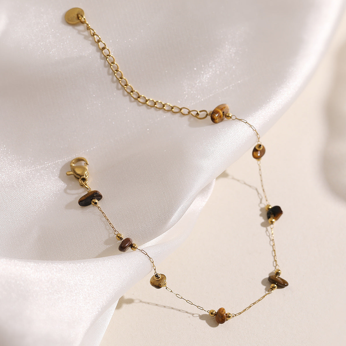 Minimalist Sweet 18K Gold Plated Geometric Natural Gemstone Stainless Steel Bracelet for Women
