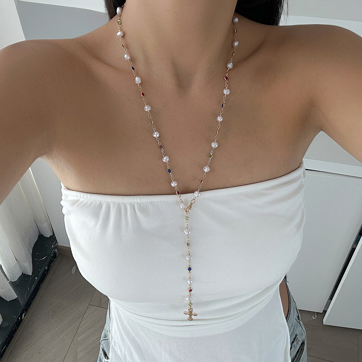 Minimalist Geometric Drip Oil Alloy Tassel Y-Chain Necklace for Women