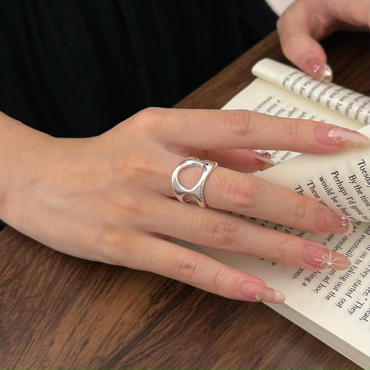 Anillo de plata de ley 925 irregular con forma de corazón para mujer con diseño vintage y dulce