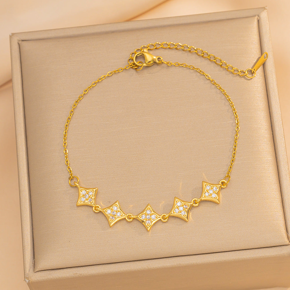 Elegante Bracciale da Donna in Acciaio al Titanio a Forma di Stella con Strass, Lusso, Ipoallergenico, Placcato Sottovuoto, Alla Moda e Versatile