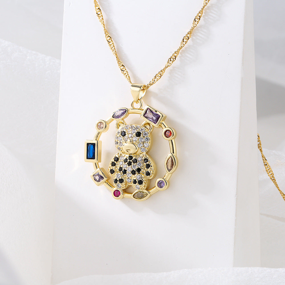 Cute INS-Style Animal Pendant Necklace for Women with Copper Base Plated in 18K Gold and Zircon Inlay