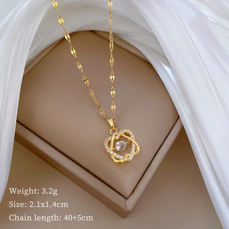 Collana di lusso in acciaio al titanio con cuore geometrico, strass e catena a labbra per donne e uomini